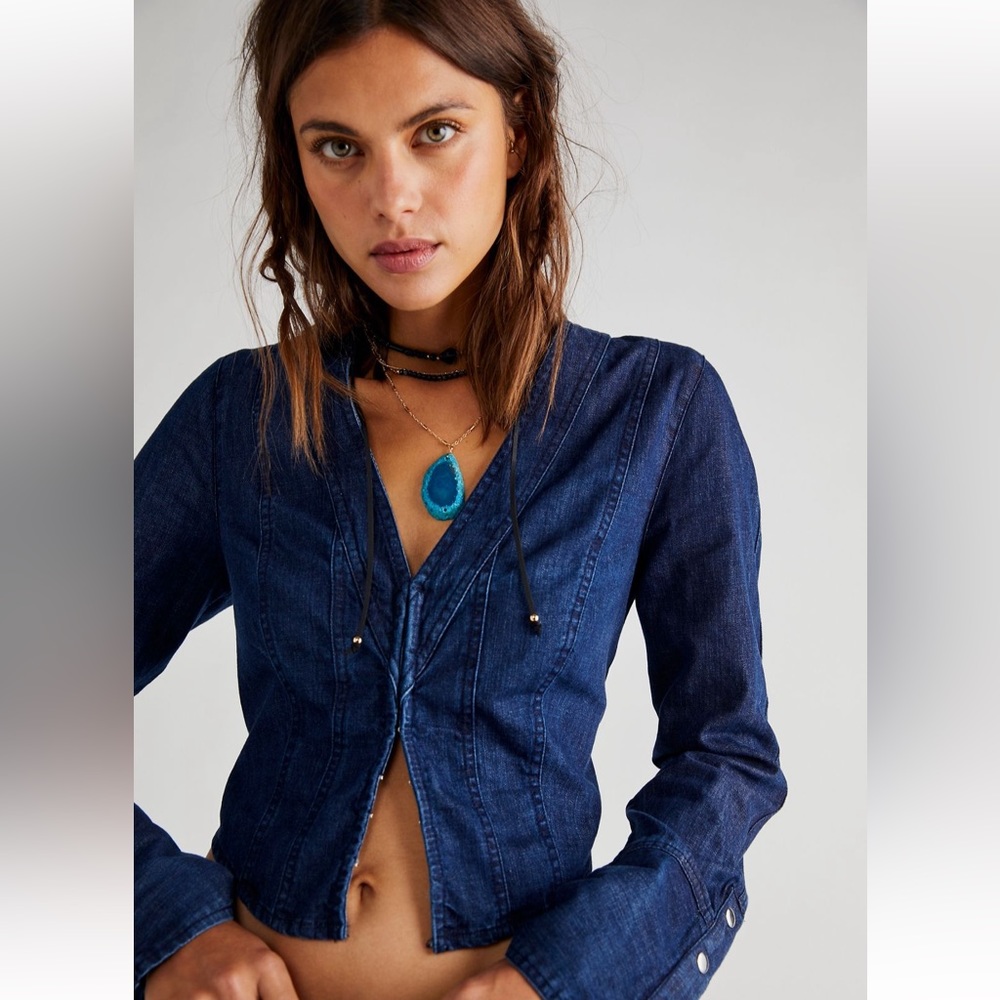 NWT Free People Caroline Top in Indigo Blue